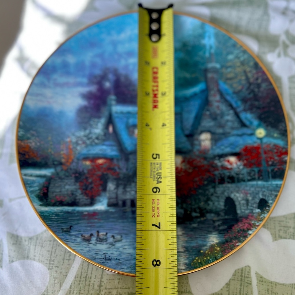 VTG Night Cottagecore Cabin Cottage On Water Whimsical Porcelain Wall Plate Art - Picture 4 of 4